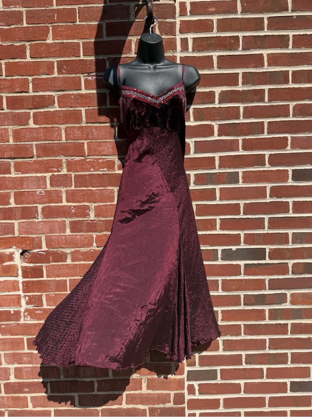 Elegant Burgundy Velvet Slip Dress with Beaded Trim